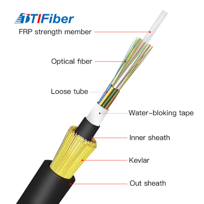 FTTH Adss 6 12 24 48 Core Fiber Optic Cable أسود