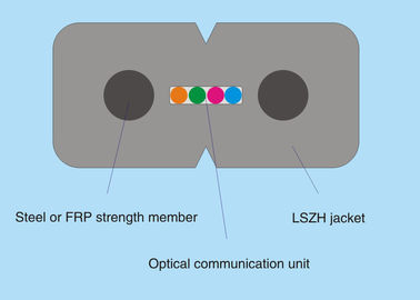 وضع واحد FTTH إسقاط كابل الألياف البصرية مع أسلاك الفولاذ / عضو قوة FRP