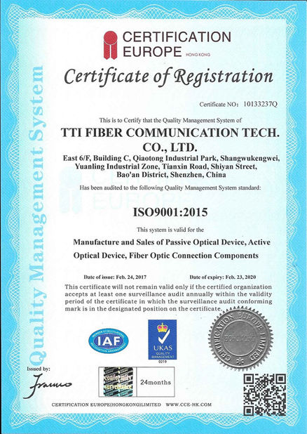 الصين Shenzhen TTI Fiber Communication Tech.co., Ltd. الشهادات